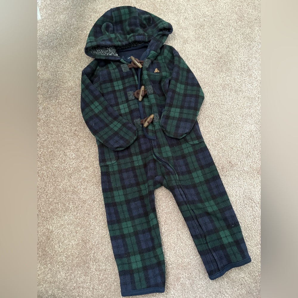 GAP Green and Navy Plaid Kids One Piece Fleece